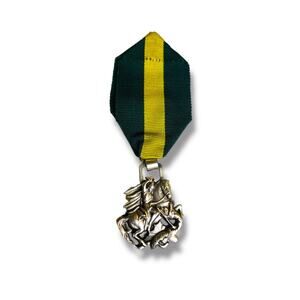 Vintage Saint George Slaying Dragon Medal on Ribbon 3.5" 80% Silver